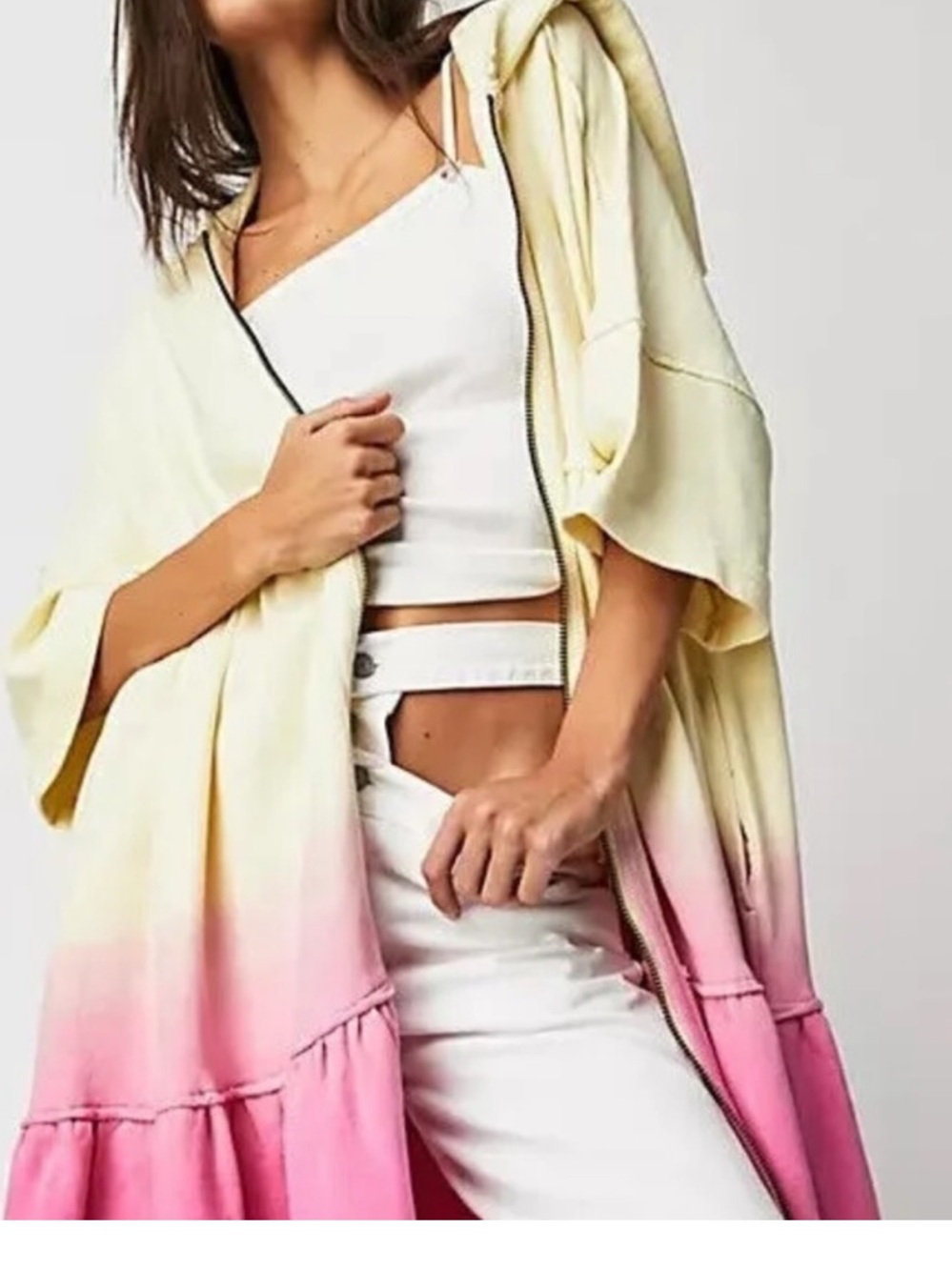 Free People Molly Cardi XS Oversized Ombre Hoodie Cardigan Dress